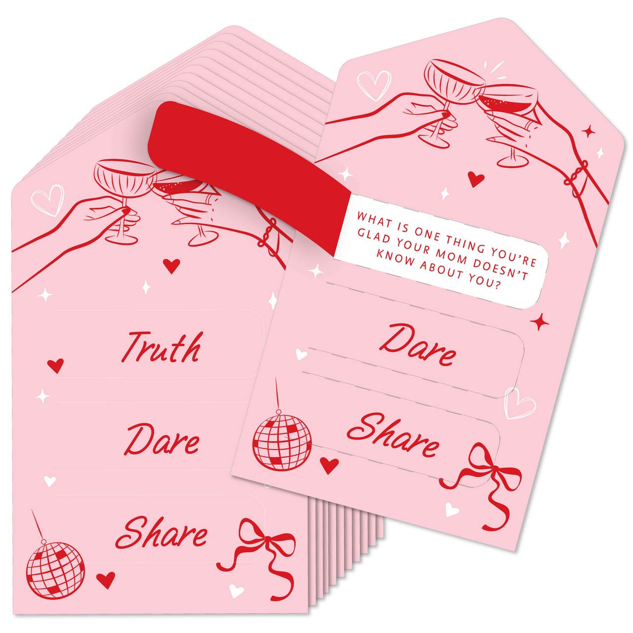 Big Dot of Happiness Drinks with the Girls Truth, Dare, or Share Pull Tabs Game, Cocktail Birthday, Galentine's Day, Bachelorette Pickle Cards – 12 Ct